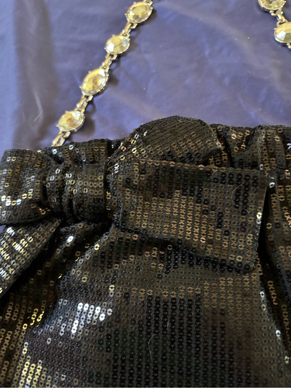 White House Black Market Black Sequin Clutch with Crystal Chain - Picture 11 of 12